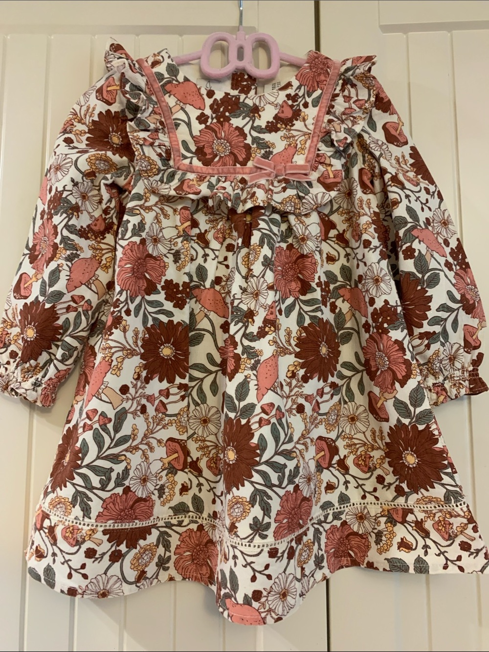 Joie cord long sleeved dress forest mushrooms and flowers